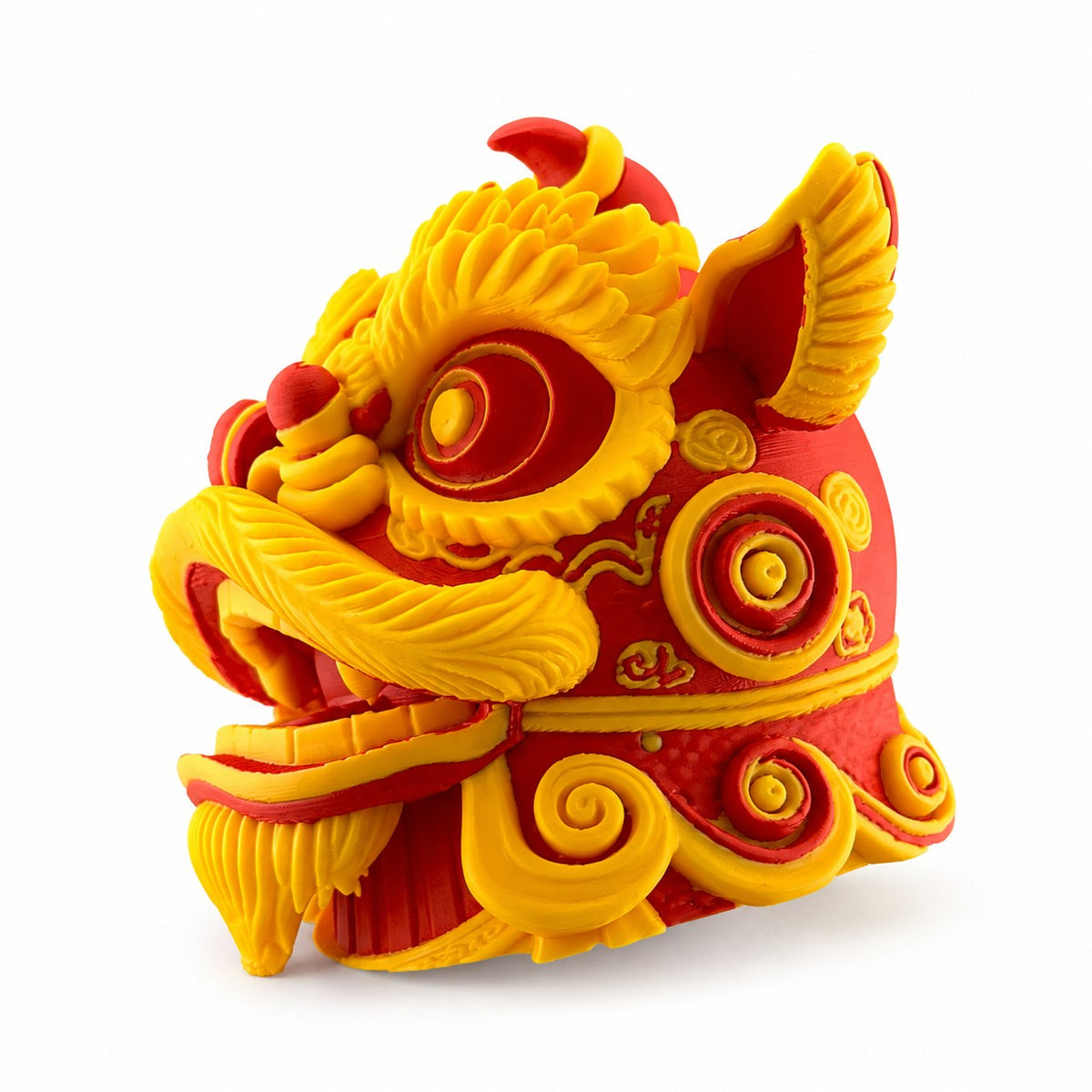 Towbar Republic Dancing Lion towbar cover in red and yellow PLA with a protective clear coat for 50mm tow balls