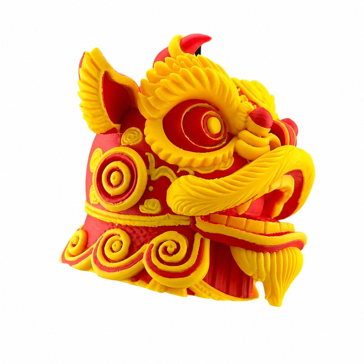Towbar Republic Dancing Lion 3D printed towbar cover in vibrant red and yellow for 50mm European tow balls.