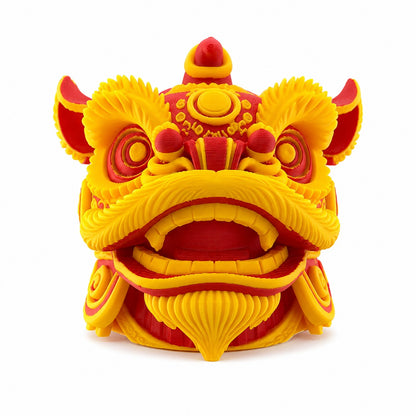 Towbar Republic Dancing Lion towbar cover in red and yellow 3D printed PLA for 50mm European tow balls.