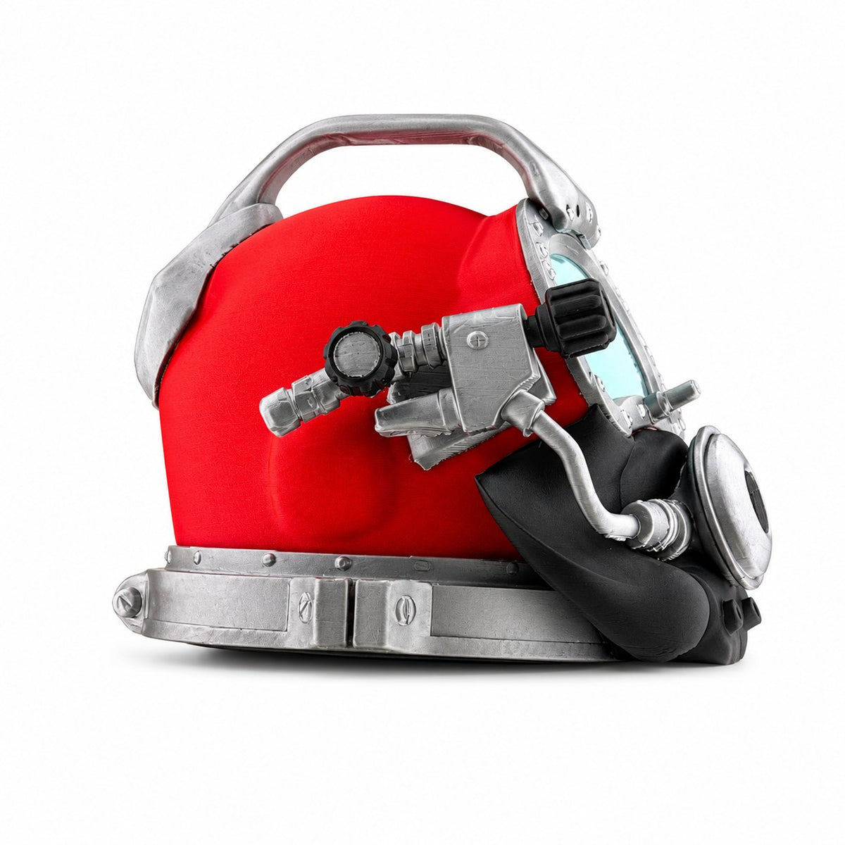 Towbar Republic red Kirby Morgan style diving helmet tow ball cover for 50mm European tow bars with silver details.