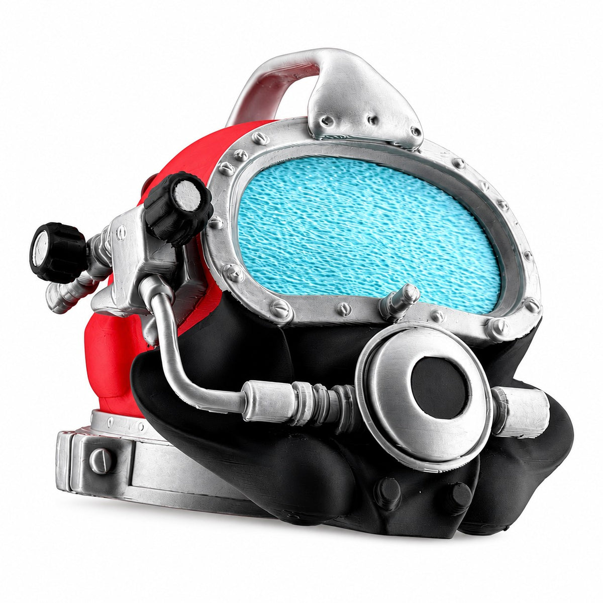 Towbar Republic red Kirby Morgan style diving helmet towbar cover for 50mm European tow balls with a clear coat finish.