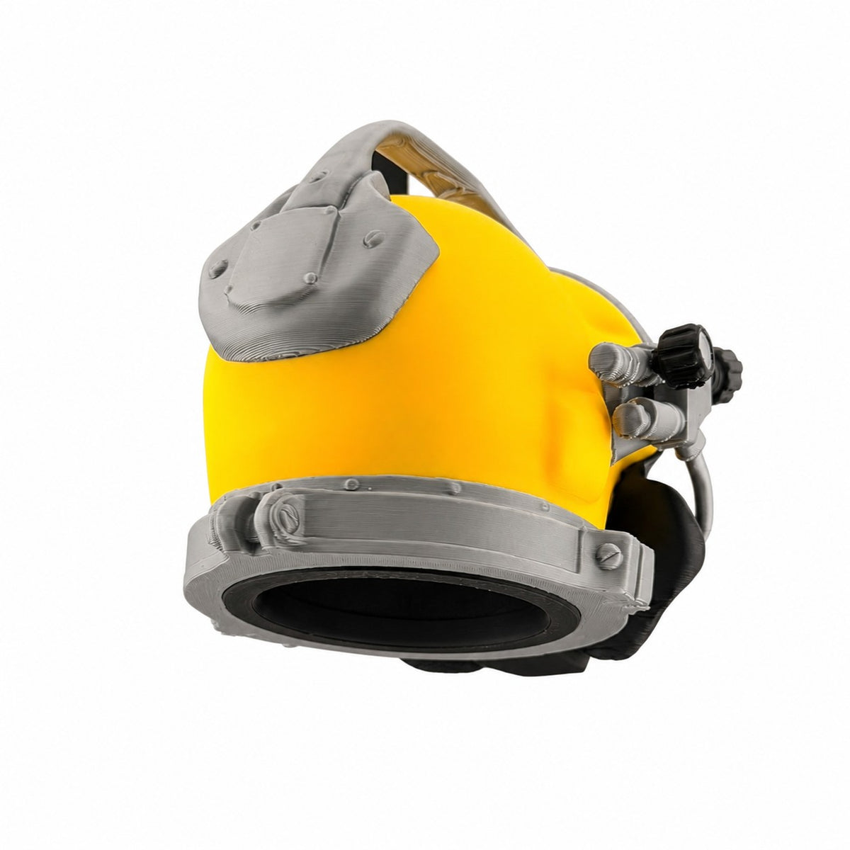 Towbar Republic yellow Kirby Morgan style diving helmet towbar cover for 50mm European tow balls, 3D printed design.